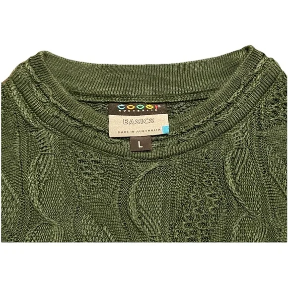Rare Coogi Basics Authentic Mens Green Cotton Knit Sweater Size Large